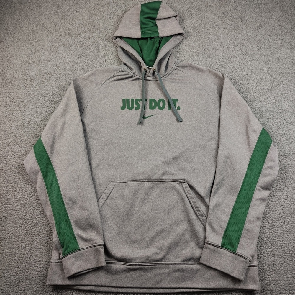 VTG Nike Hoodie Mens XL Just Do It Therma-FIT Grey Green UNT Mean Green Colors